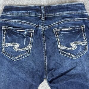 Silver Jeans Women's 29 Blue Denim Suki Capri Distressed Medium Wash Mid Rise